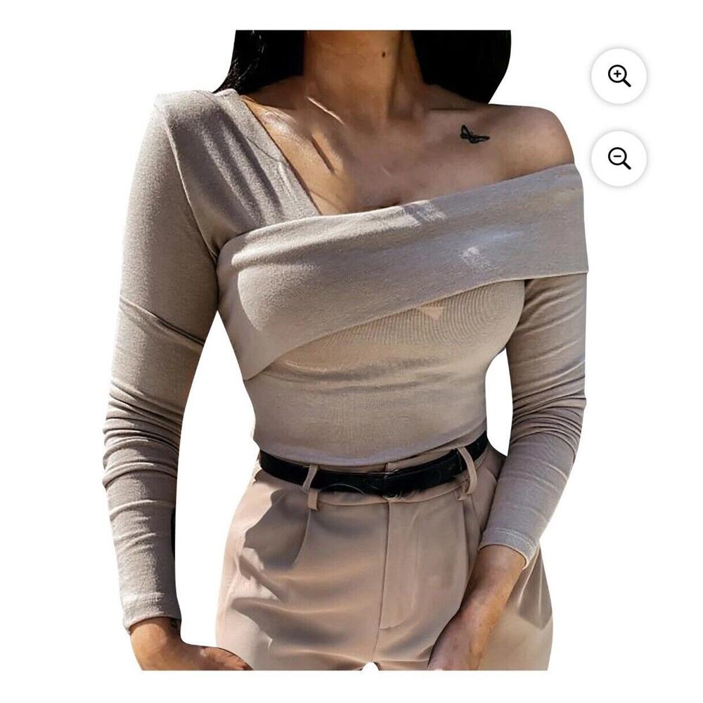 Bobi Revolve Sexy Off The Shoulder Tops Long Sleeve Cross Wrap Stretch Knit Sz M